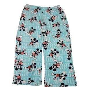 Disney Mickey Mouse Pajama‎ Pants Fuzzy Fluffy Blue Womens Large Stretch Waist